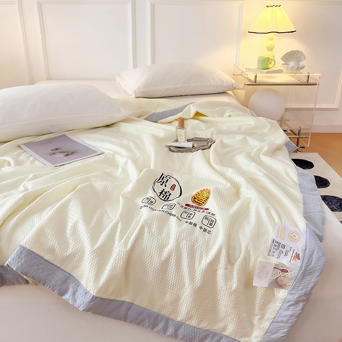 91家纺网 家纺一手货源 找家纺 VIP被业 2025新款原棉夏被针织棉大豆夏凉被子被芯夏被被子空调被 米色