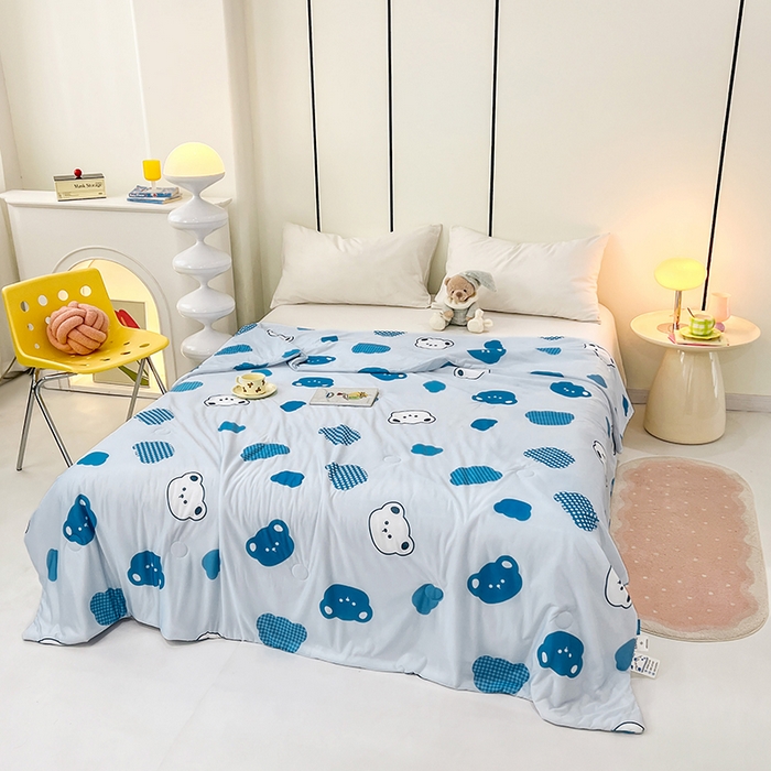 91家纺网 家纺一手货源 找家纺 （总）VIP被业 2025新款印花凉感丝冰淇淋云母日本凉感科技冰淇淋氨纶凉感天丝纯色夏被空调被