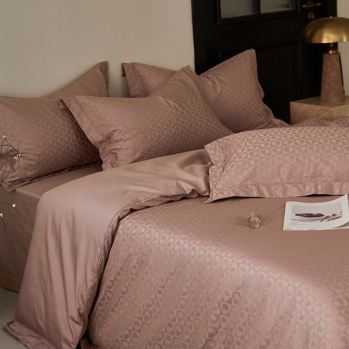 91家纺网 家纺一手货源 找家纺 顾家家居2025新款全棉提花四件套 塞纳-贝壳粉