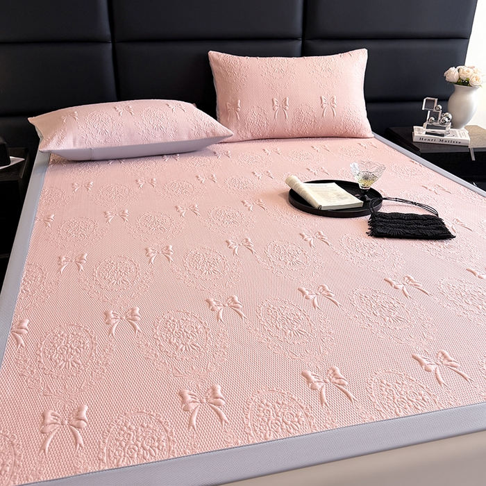 91家纺网 家纺一手货源 找家纺 佰亿莱2025新款手捧花凉席床席床笠款 床席手捧花粉