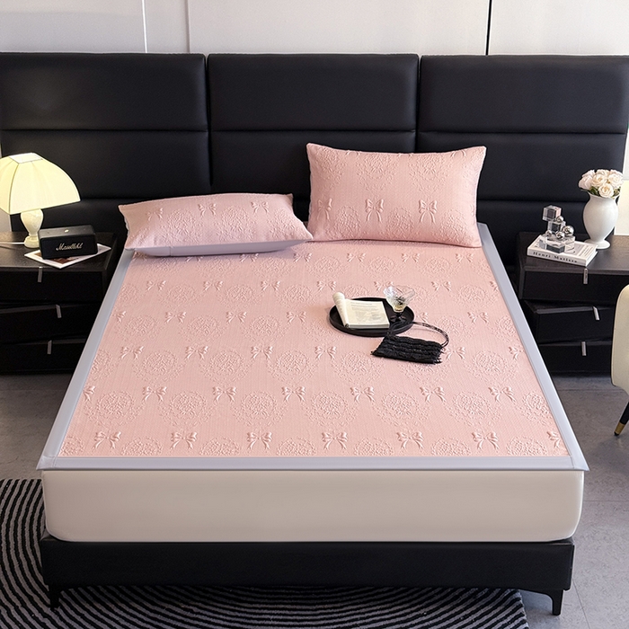 91家纺网 家纺一手货源 找家纺 佰亿莱2025新款手捧花凉席床席床笠款 床席手捧花粉