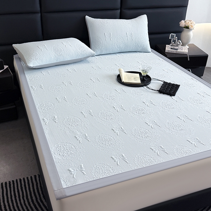 91家纺网 家纺一手货源 找家纺 佰亿莱2025新款手捧花凉席床席床笠款 床席手捧花蓝