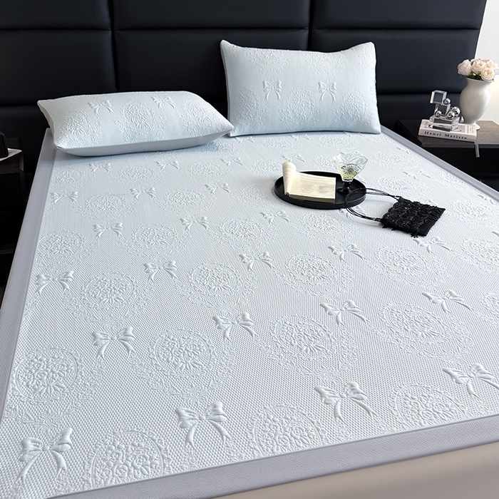 91家纺网 家纺一手货源 找家纺 佰亿莱2025新款手捧花凉席床席床笠款 床席手捧花蓝