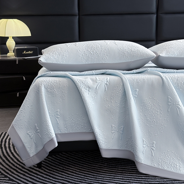 91家纺网 家纺一手货源 找家纺 佰亿莱2025新款手捧花凉席床席床笠款 床席手捧花蓝