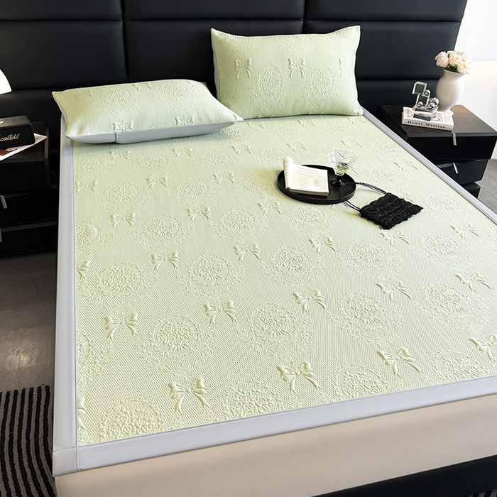 91家纺网 家纺一手货源 找家纺 佰亿莱2025新款手捧花凉席床席床笠款 床席手捧花绿