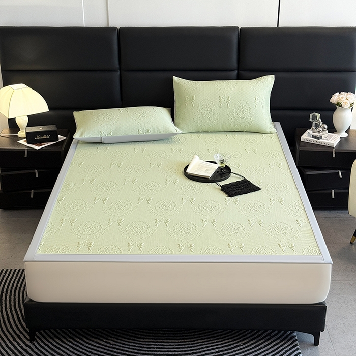 91家纺网 家纺一手货源 找家纺 佰亿莱2025新款手捧花凉席床席床笠款 床席手捧花绿