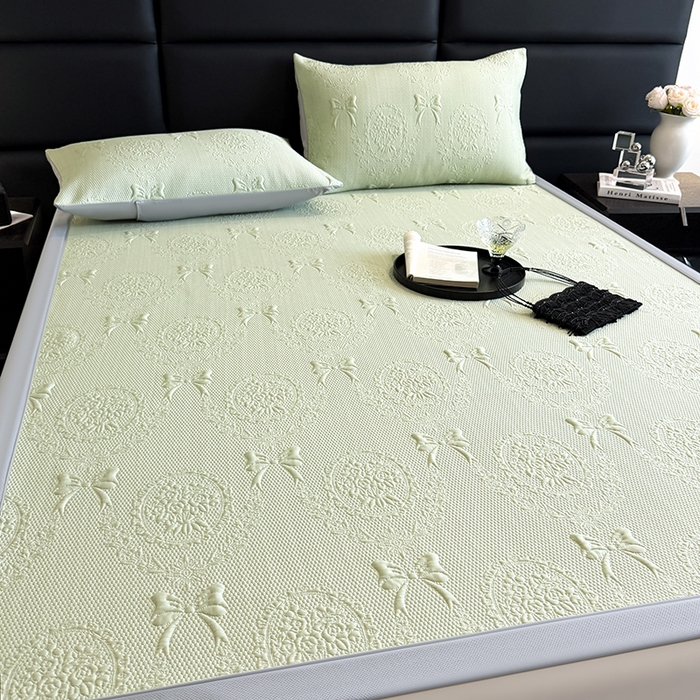 91家纺网 家纺一手货源 找家纺 佰亿莱2025新款手捧花凉席床席床笠款 床席手捧花绿