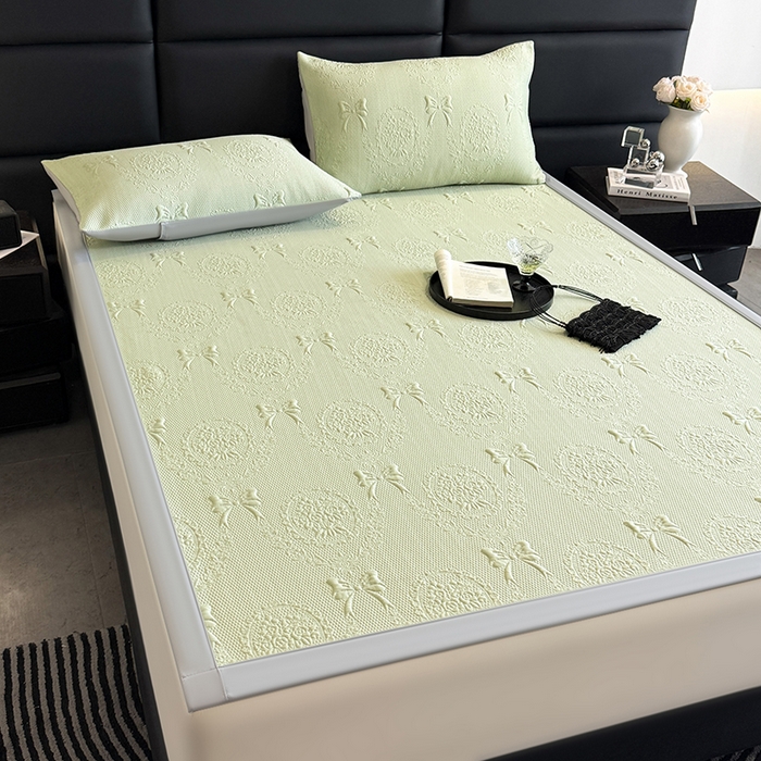 91家纺网 家纺一手货源 找家纺 佰亿莱2025新款手捧花凉席床席床笠款 床席手捧花绿