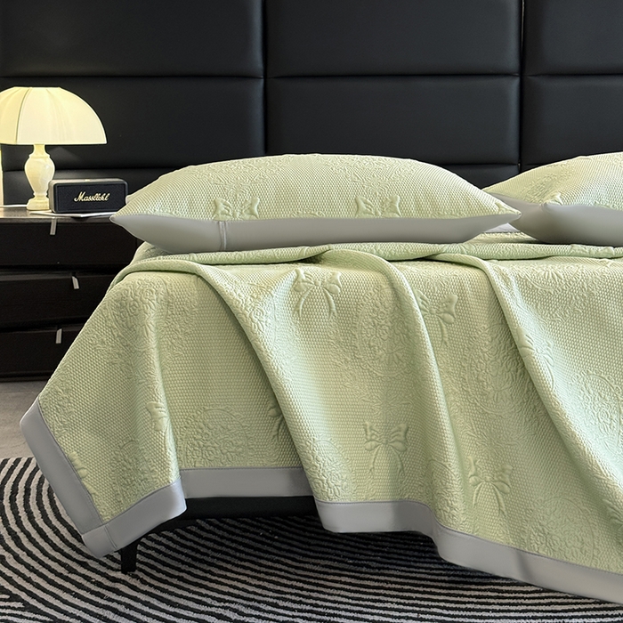 91家纺网 家纺一手货源 找家纺 佰亿莱2025新款手捧花凉席床席床笠款 床席手捧花绿