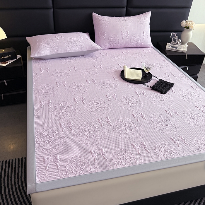 91家纺网 家纺一手货源 找家纺 佰亿莱2025新款手捧花凉席床席床笠款 床席手捧花紫