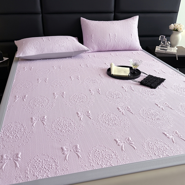 91家纺网 家纺一手货源 找家纺 佰亿莱2025新款手捧花凉席床席床笠款 床席手捧花紫