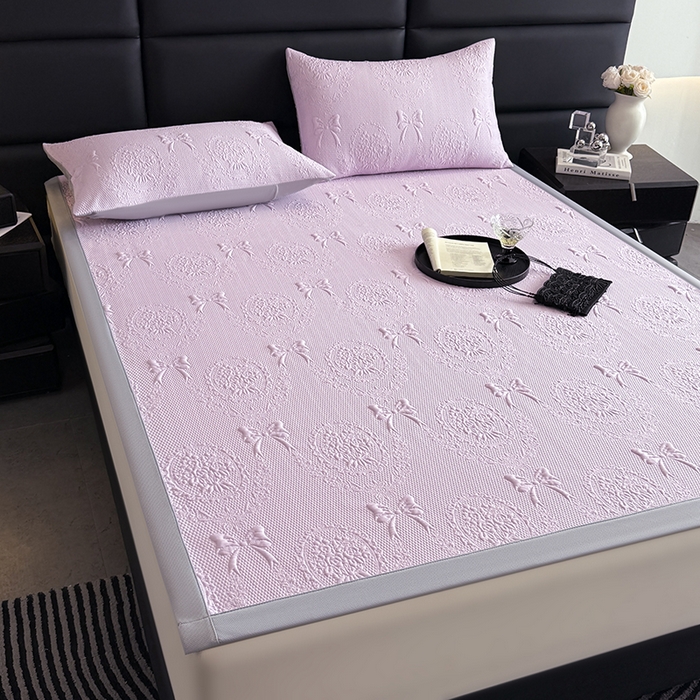 91家纺网 家纺一手货源 找家纺 佰亿莱2025新款手捧花凉席床席床笠款 床席手捧花紫