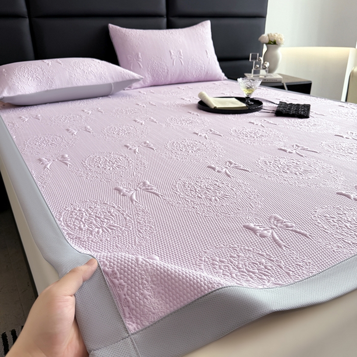 91家纺网 家纺一手货源 找家纺 佰亿莱2025新款手捧花凉席床席床笠款 床席手捧花紫