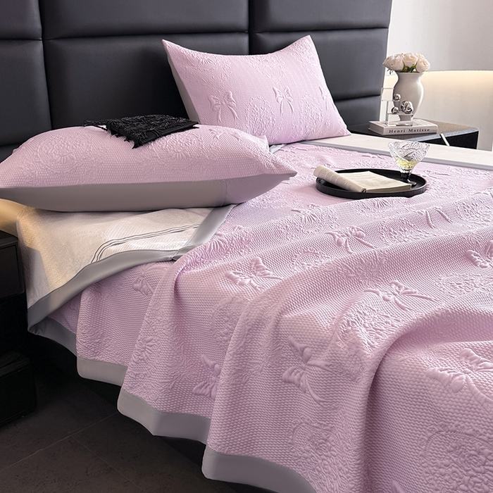 91家纺网 家纺一手货源 找家纺 佰亿莱2025新款手捧花凉席床席床笠款 床席手捧花紫