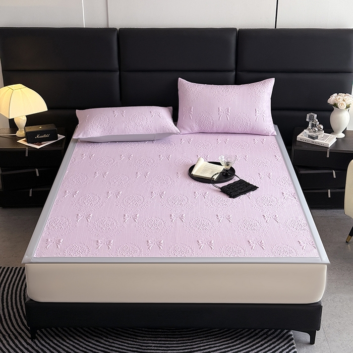 91家纺网 家纺一手货源 找家纺 佰亿莱2025新款手捧花凉席床席床笠款 床席手捧花紫