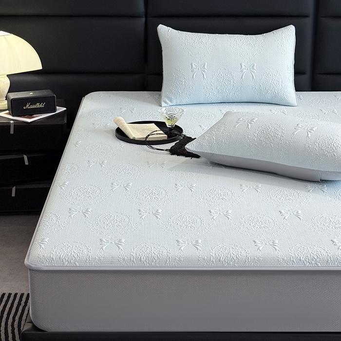 91家纺网 家纺一手货源 找家纺 佰亿莱2026新款手捧花凉席床席床笠款 手捧花蓝