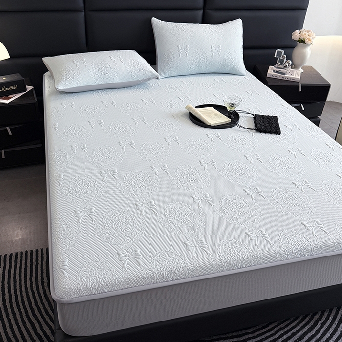 91家纺网 家纺一手货源 找家纺 佰亿莱2026新款手捧花凉席床席床笠款 手捧花蓝