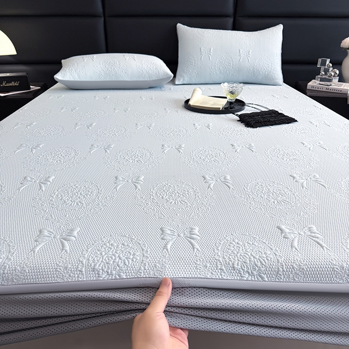 91家纺网 家纺一手货源 找家纺 佰亿莱2026新款手捧花凉席床席床笠款 手捧花蓝