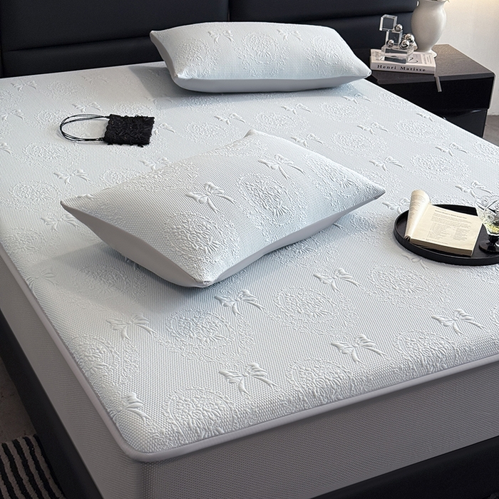 91家纺网 家纺一手货源 找家纺 佰亿莱2026新款手捧花凉席床席床笠款 手捧花蓝