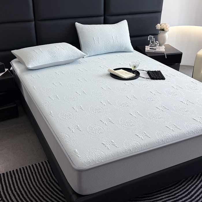 91家纺网 家纺一手货源 找家纺 佰亿莱2026新款手捧花凉席床席床笠款 手捧花蓝