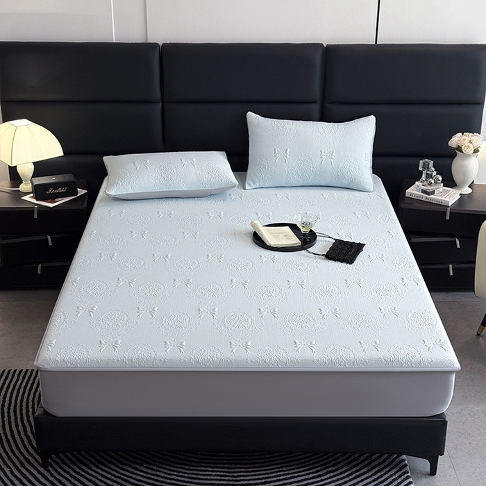 91家纺网 家纺一手货源 找家纺 佰亿莱2026新款手捧花凉席床席床笠款 手捧花蓝