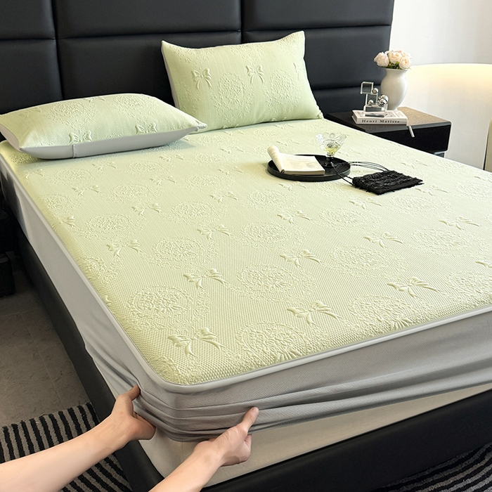 91家纺网 家纺一手货源 找家纺 佰亿莱2025新款手捧花凉席床席床笠款 手捧花绿