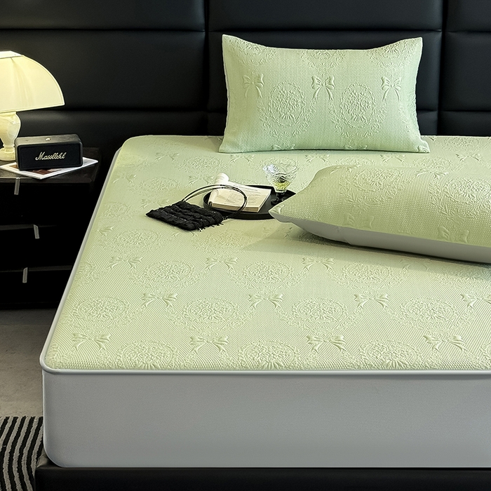 91家纺网 家纺一手货源 找家纺 佰亿莱2025新款手捧花凉席床席床笠款 手捧花绿