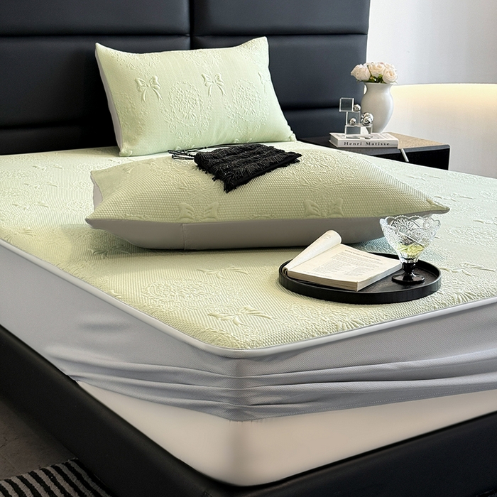 91家纺网 家纺一手货源 找家纺 佰亿莱2025新款手捧花凉席床席床笠款 手捧花绿