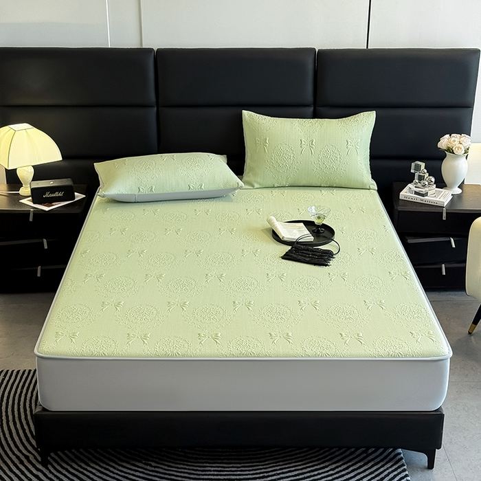 91家纺网 家纺一手货源 找家纺 佰亿莱2025新款手捧花凉席床席床笠款 手捧花绿