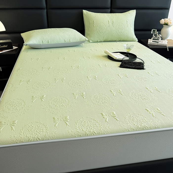 91家纺网 家纺一手货源 找家纺 佰亿莱2025新款手捧花凉席床席床笠款 手捧花绿