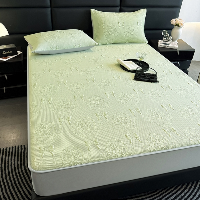 91家纺网 家纺一手货源 找家纺 佰亿莱2025新款手捧花凉席床席床笠款 手捧花绿