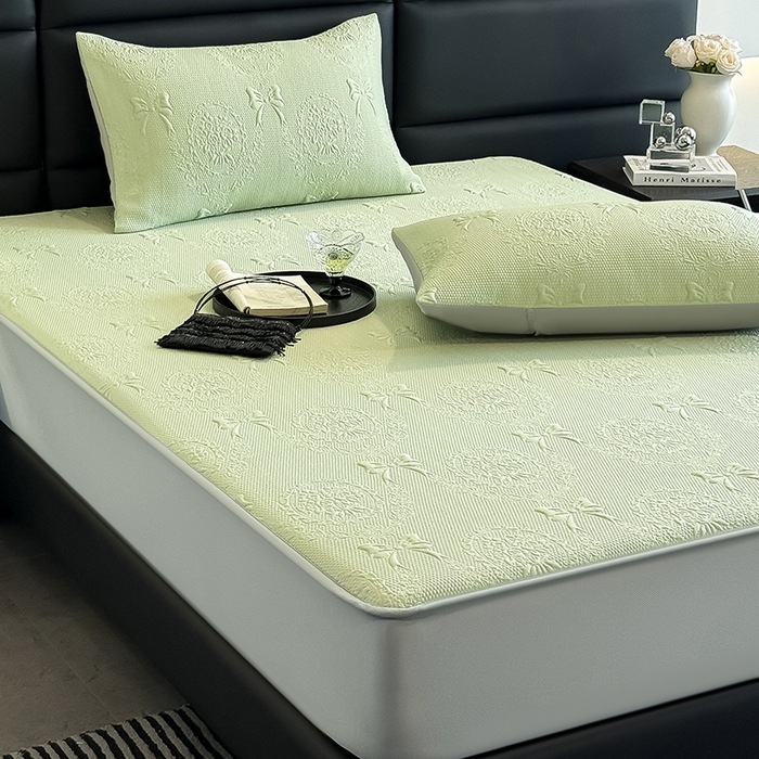 91家纺网 家纺一手货源 找家纺 佰亿莱2025新款手捧花凉席床席床笠款 手捧花绿