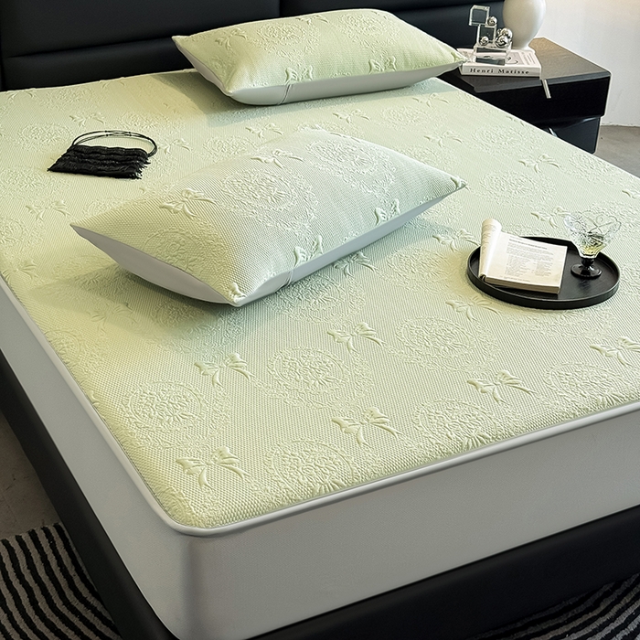 91家纺网 家纺一手货源 找家纺 佰亿莱2025新款手捧花凉席床席床笠款 手捧花绿