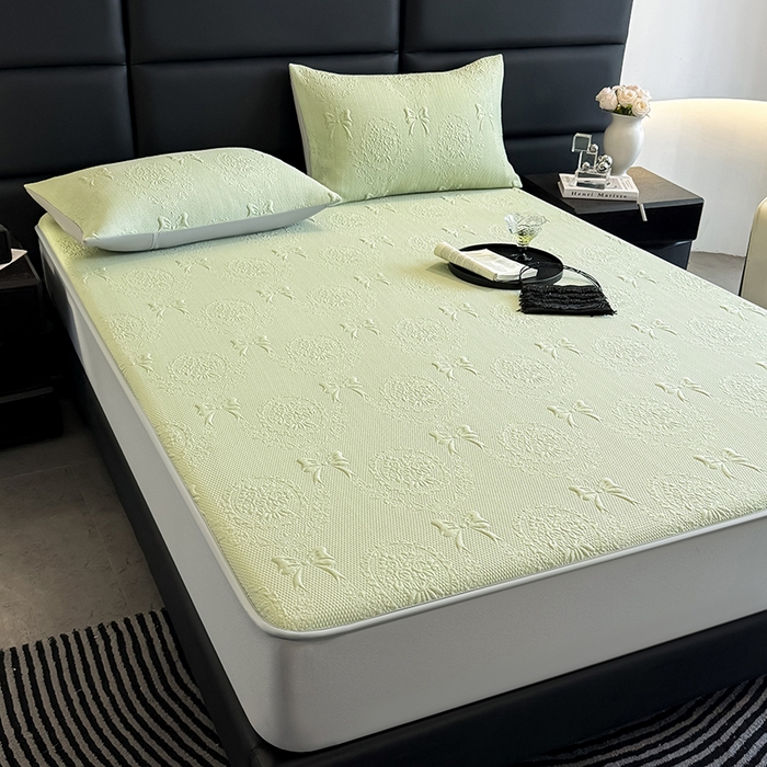 91家纺网 家纺一手货源 找家纺 佰亿莱2025新款手捧花凉席床席床笠款 手捧花绿