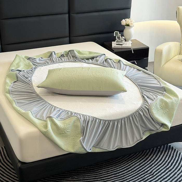 91家纺网 家纺一手货源 找家纺 佰亿莱2025新款手捧花凉席床席床笠款 手捧花绿