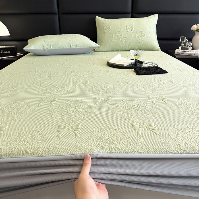 91家纺网 家纺一手货源 找家纺 佰亿莱2025新款手捧花凉席床席床笠款 手捧花绿