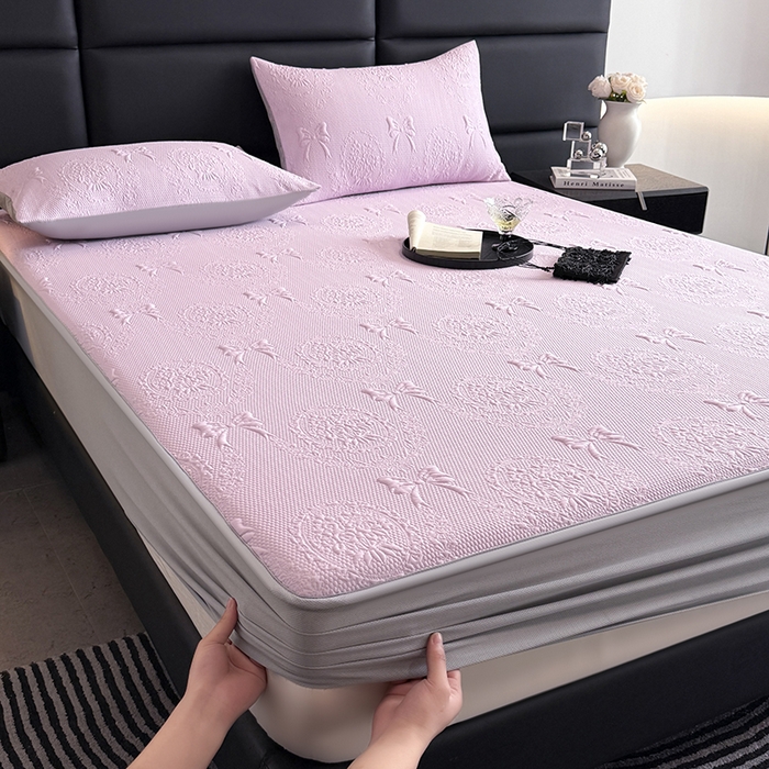 91家纺网 家纺一手货源 找家纺 佰亿莱2025新款手捧花凉席床席床笠款 手捧花紫