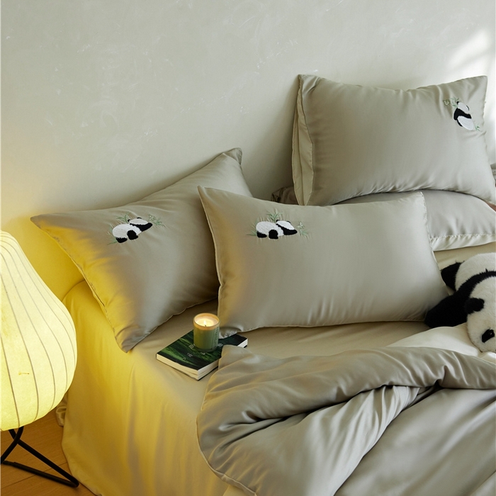 91家纺网 家纺一手货源 找家纺 佰亿莱2025新款奶牛天丝绣花四件套 绿