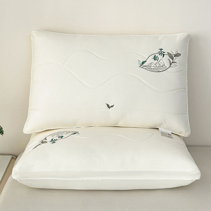 91家纺网 家纺一手货源 找家纺 （总）佳尚枕芯 2025新款亲肤纯色刺绣枕茶韵枕芯枕头