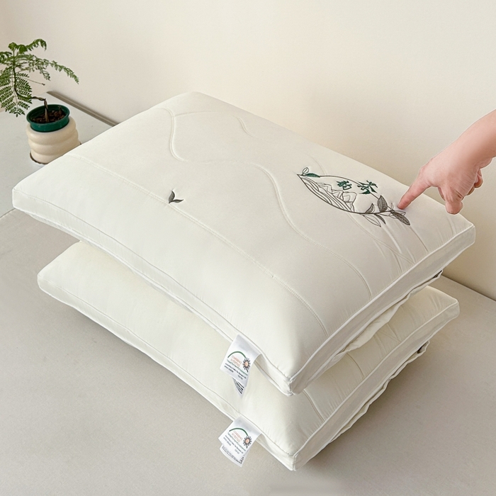 91家纺网 家纺一手货源 找家纺 （总）佳尚枕芯 2025新款亲肤纯色刺绣枕茶韵枕芯枕头