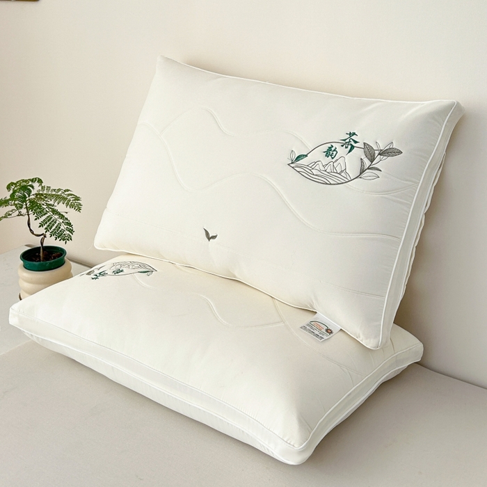 佳尚枕芯 2025新款亲肤纯色刺绣枕茶韵枕芯枕头 白色 48x74cm/只 低枕