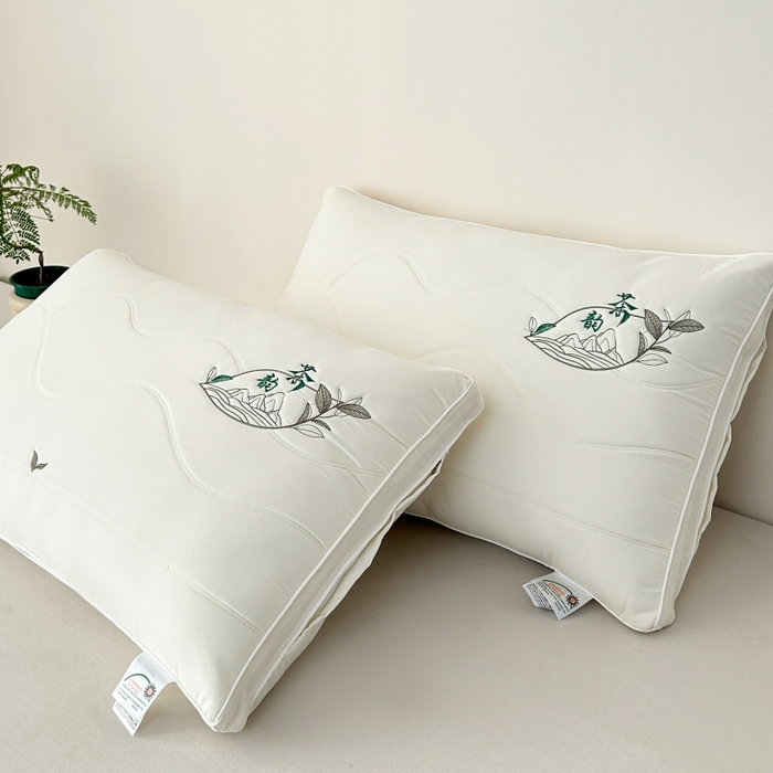 91家纺网 家纺一手货源 找家纺 佳尚枕芯 2025新款亲肤纯色刺绣枕茶韵枕芯枕头 白色 48x74cm/只 低枕