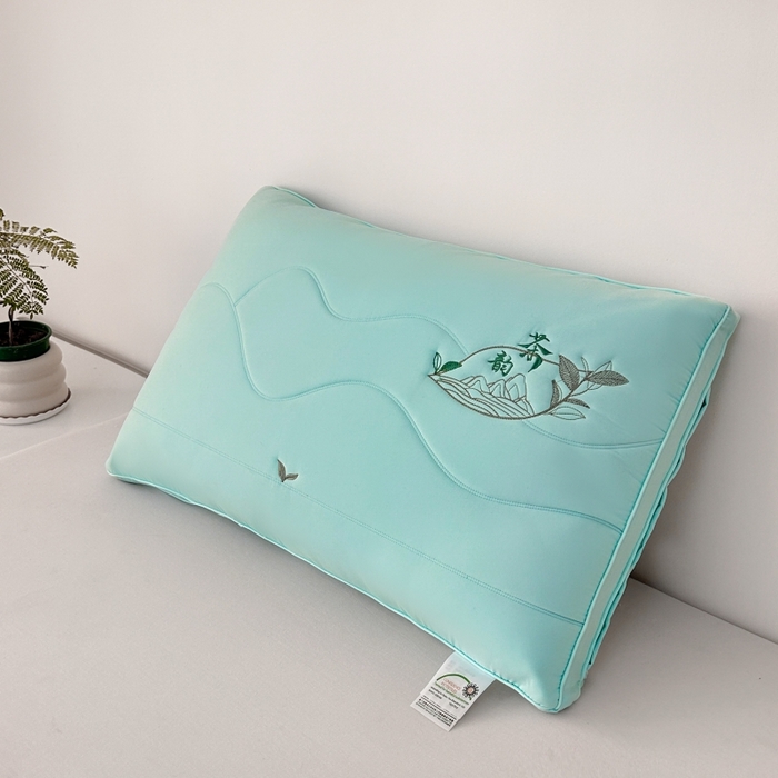 佳尚枕芯 2025新款亲肤纯色刺绣枕茶韵枕芯枕头 绿色 48x74cm/只 低枕