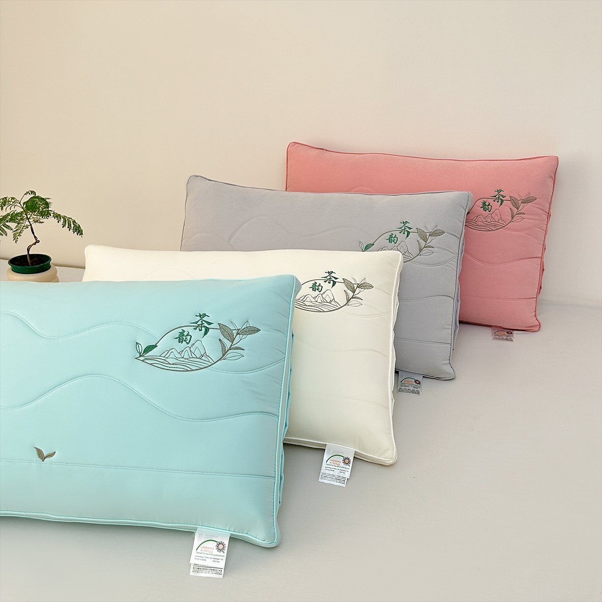 佳尚枕芯 2025新款亲肤纯色刺绣枕茶韵枕芯枕头 组合图仅供展示 48x74cm/只 高枕