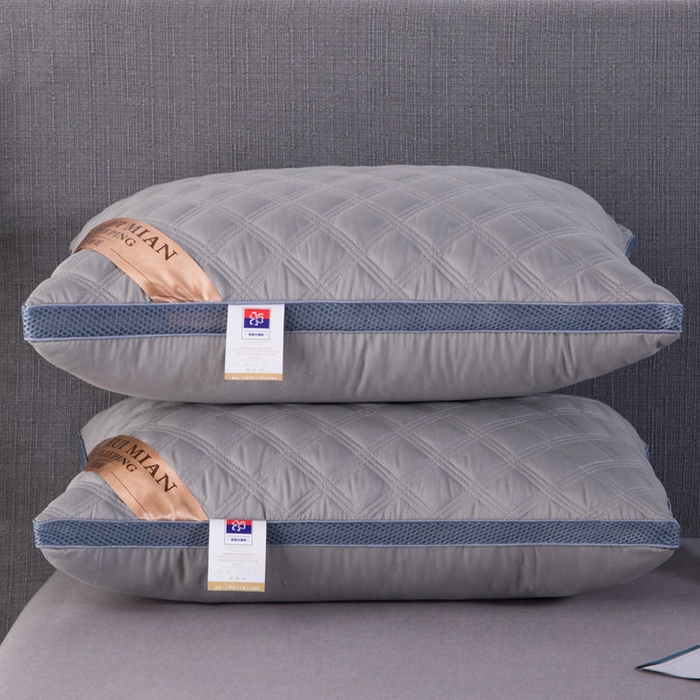 91家纺网 家纺一手货源 找家纺 佳尚枕芯 2025新款亲肤棉羽丝绒枕芯立体网边满天星三线格枕头 三线格双边-灰色 双边48*74cm/只 低枕