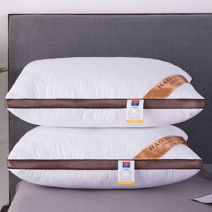 佳尚枕芯 2025新款亲肤棉羽丝绒枕芯立体网边满天星三线格枕头 三线格棕边-白色 双边48*74cm/只 高枕