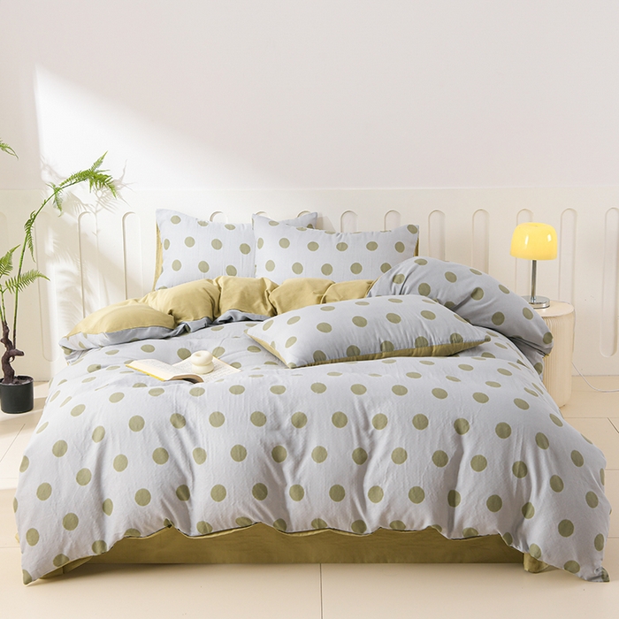 91家纺网 家纺一手货源 找家纺 金昱纺 2025新款A类全棉纯棉双层纱四件套 大圆满-绿