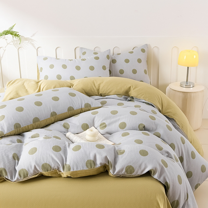 91家纺网 家纺一手货源 找家纺 金昱纺 2025新款A类全棉纯棉双层纱四件套 大圆满-绿