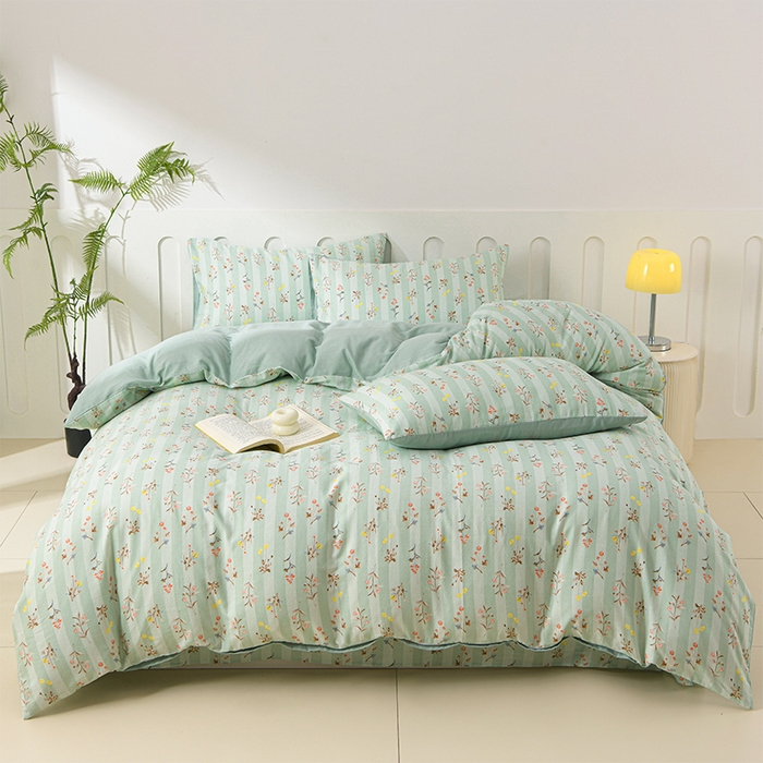 91家纺网 家纺一手货源 找家纺 金昱纺 2025新款A类全棉纯棉双层纱四件套 冬凌-绿