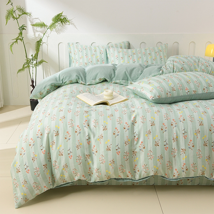 91家纺网 家纺一手货源 找家纺 金昱纺 2025新款A类全棉纯棉双层纱四件套 冬凌-绿